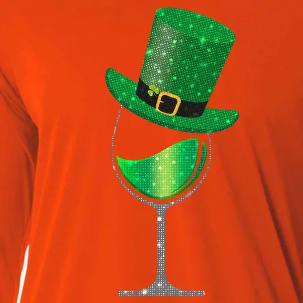 St Patricks Day Lucky Sparkly Wine Glass Cooling Performance Long Sleeve Crew