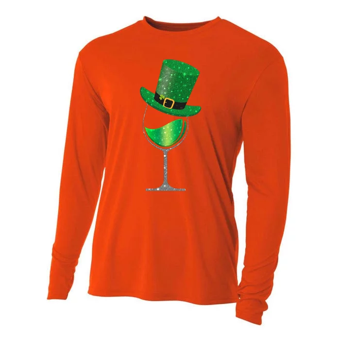 St Patricks Day Lucky Sparkly Wine Glass Cooling Performance Long Sleeve Crew