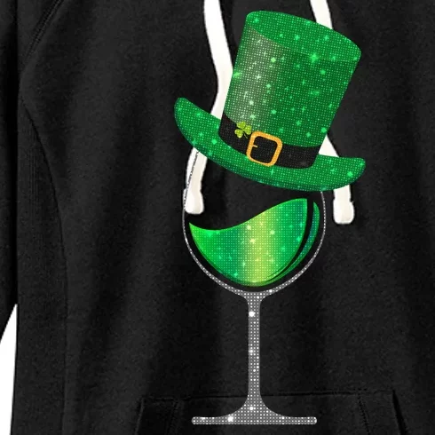 St Patricks Day Lucky Sparkly Wine Glass Women's Fleece Hoodie