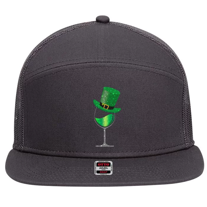 St Patricks Day Lucky Sparkly Wine Glass 7 Panel Mesh Trucker Snapback Hat