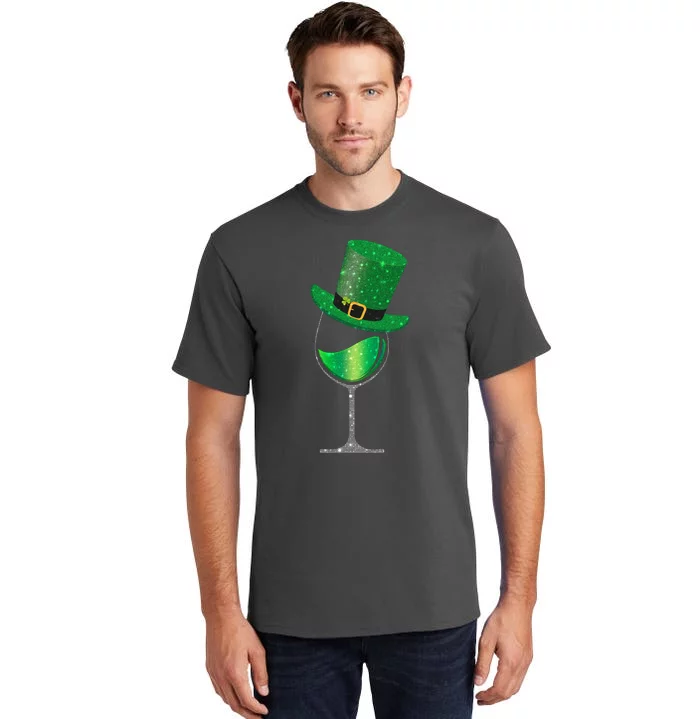 St Patricks Day Lucky Sparkly Wine Glass Tall T-Shirt