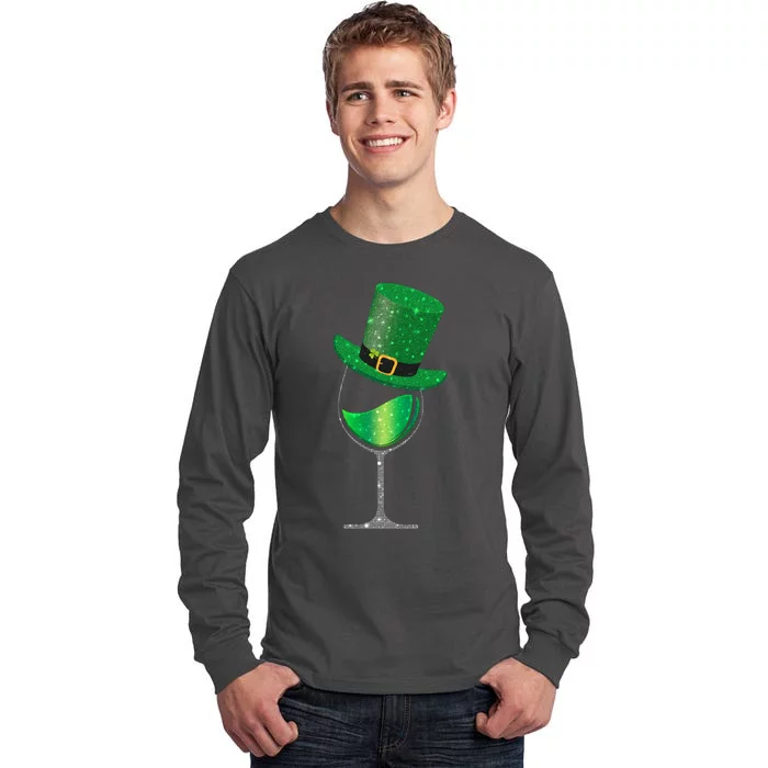 St Patricks Day Lucky Sparkly Wine Glass Tall Long Sleeve T-Shirt