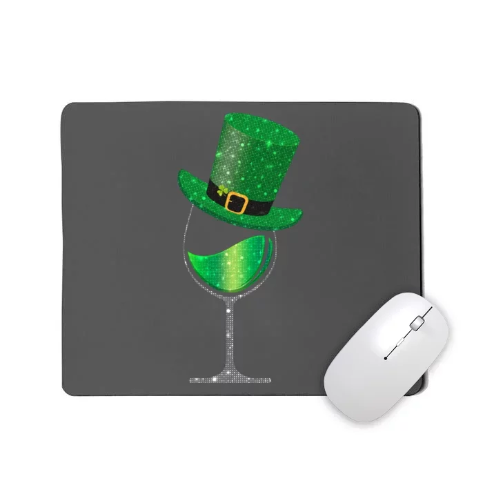 St Patricks Day Lucky Sparkly Wine Glass Mousepad