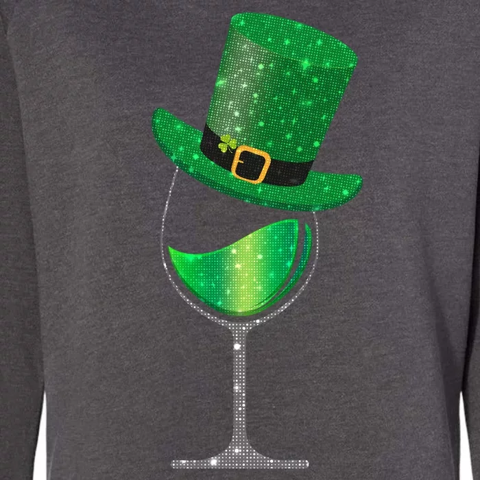 St Patricks Day Lucky Sparkly Wine Glass Womens California Wash Sweatshirt