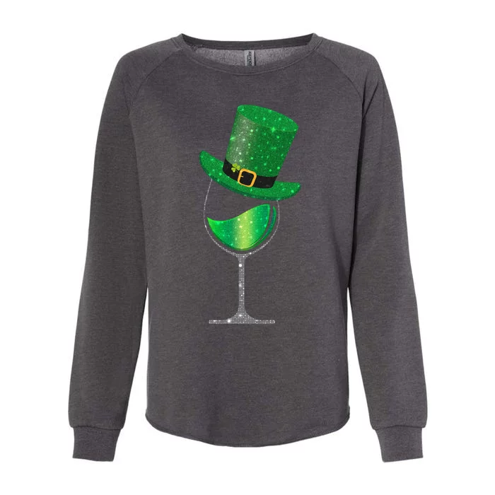 St Patricks Day Lucky Sparkly Wine Glass Womens California Wash Sweatshirt