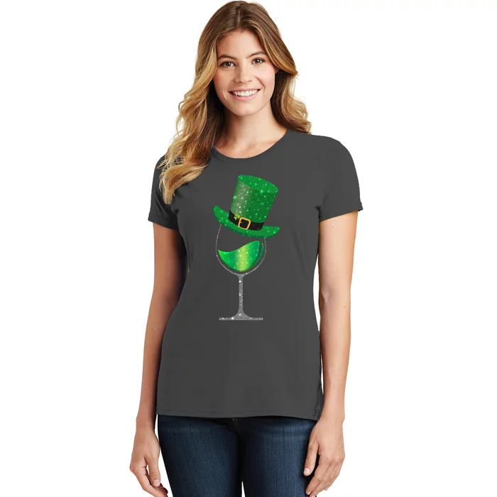 St Patricks Day Lucky Sparkly Wine Glass Women's T-Shirt