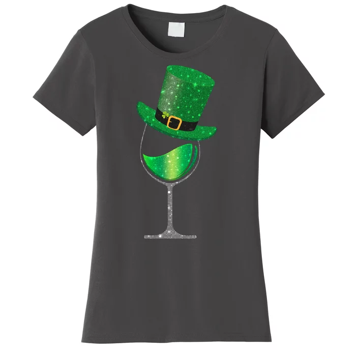 St Patricks Day Lucky Sparkly Wine Glass Women's T-Shirt