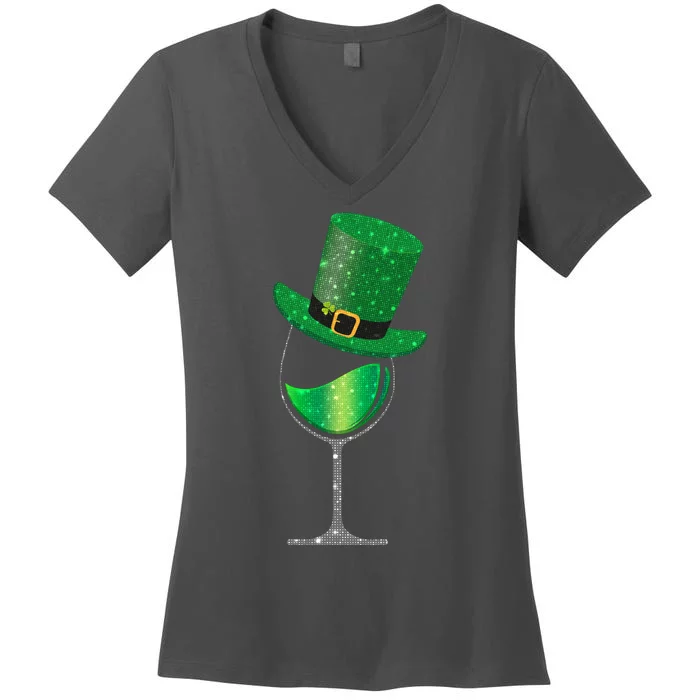 St Patricks Day Lucky Sparkly Wine Glass Women's V-Neck T-Shirt