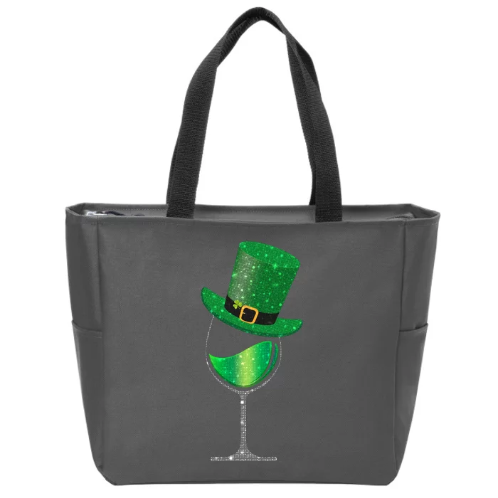 St Patricks Day Lucky Sparkly Wine Glass Zip Tote Bag