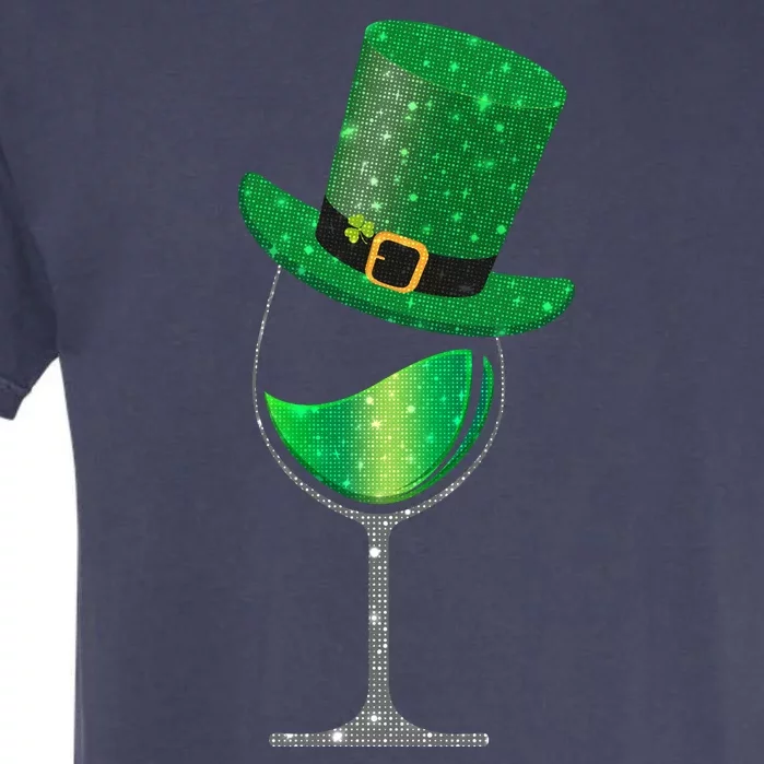 St Patricks Day Lucky Sparkly Wine Glass Garment-Dyed Heavyweight T-Shirt