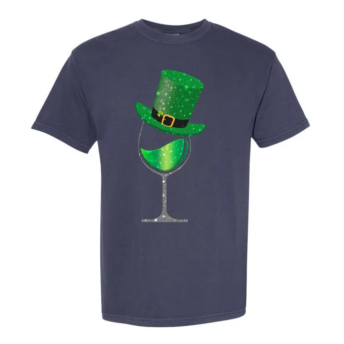 St Patricks Day Lucky Sparkly Wine Glass Garment-Dyed Heavyweight T-Shirt