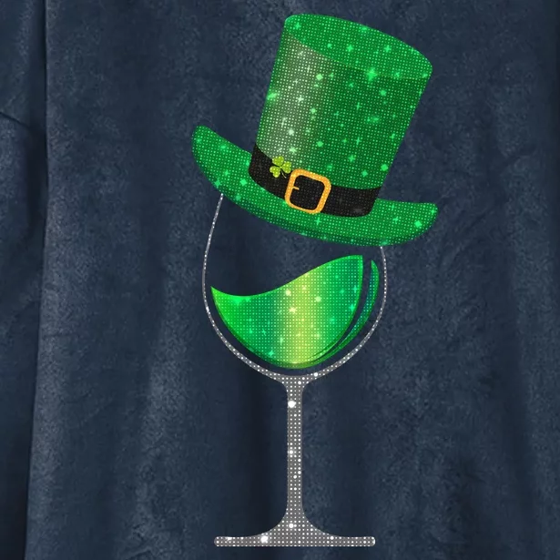 St Patricks Day Lucky Sparkly Wine Glass Hooded Wearable Blanket