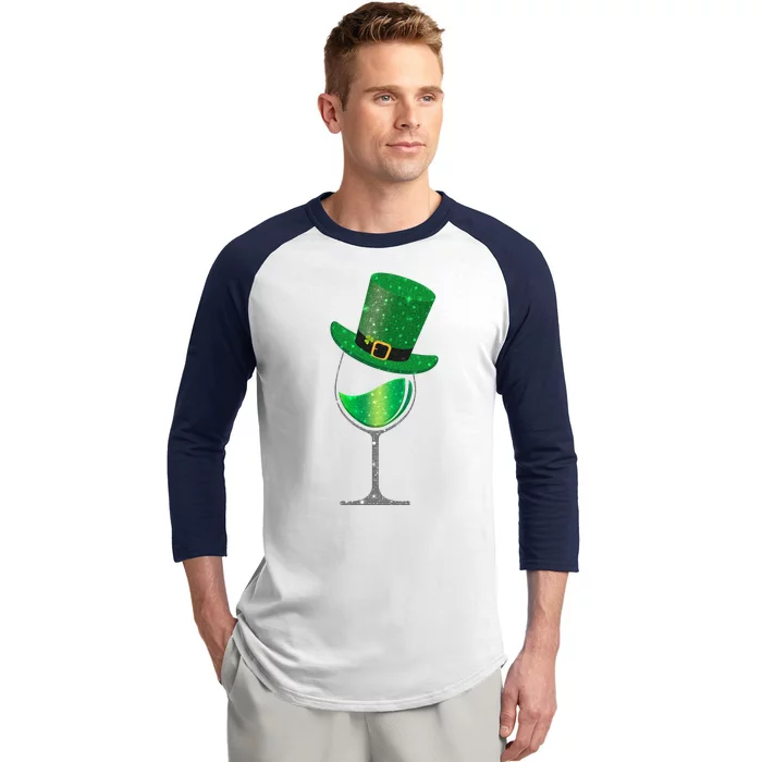 St Patricks Day Lucky Sparkly Wine Glass Baseball Sleeve Shirt