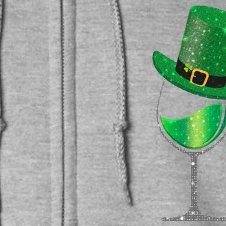 St Patricks Day Lucky Sparkly Wine Glass Full Zip Hoodie