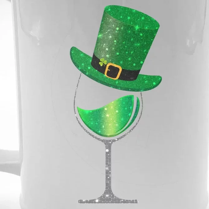 St Patricks Day Lucky Sparkly Wine Glass Front & Back Beer Stein