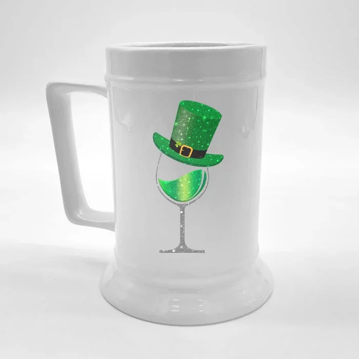 St Patricks Day Lucky Sparkly Wine Glass Front & Back Beer Stein