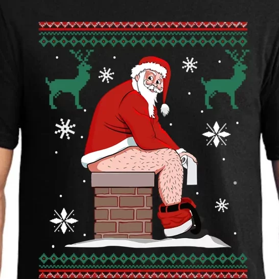 Santa Pooping Down The Chimney Ugly Christmas Sweater Gift Pajama Set