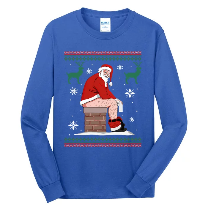 Santa Pooping Down The Chimney Ugly Christmas Sweater Gift Tall Long Sleeve T-Shirt