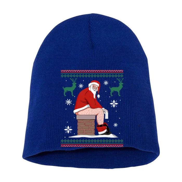 Santa Pooping Down The Chimney Ugly Christmas Sweater Gift Short Acrylic Beanie