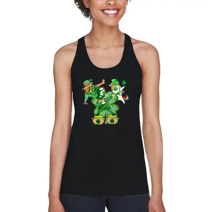 Boys St Patricks Day Dabbing-Leprechaun Mask Shamrock Women's Racerback Tank