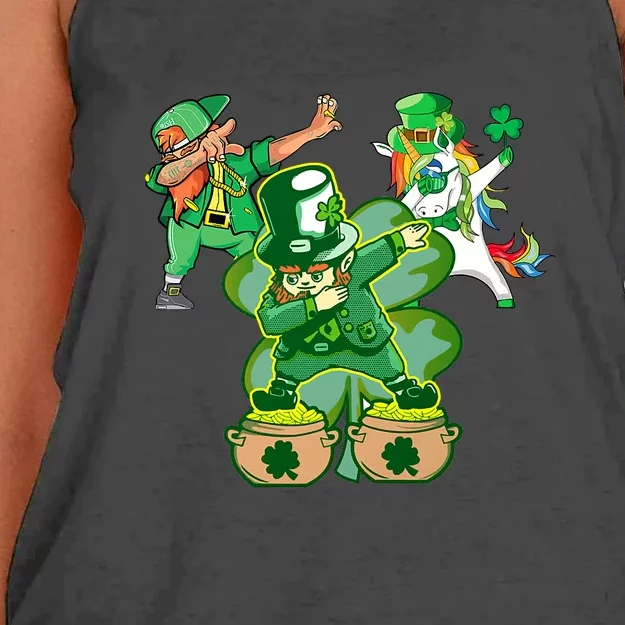 Boys St Patricks Day Dabbing-Leprechaun Mask Shamrock Women's Knotted Racerback Tank