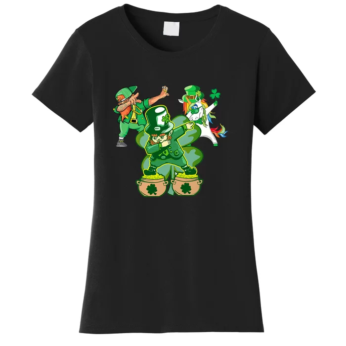 Boys St Patricks Day Dabbing-Leprechaun Mask Shamrock Women's T-Shirt