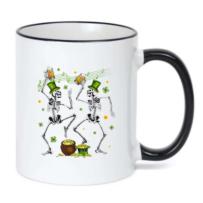 St PatrickS Day Funny Dancing Skeletons Leprechaun Drinking Beer Gift Black Color Changing Mug