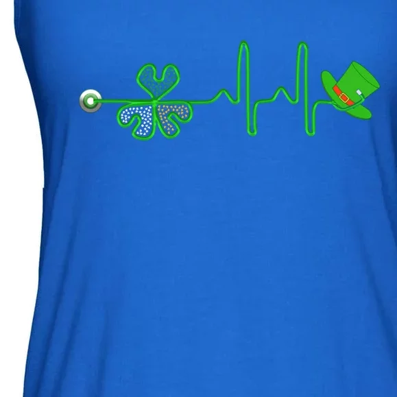 St Patricks Day Nurse Shamrock Heartbeat Stethoscope Irish Gift Ladies Essential Flowy Tank