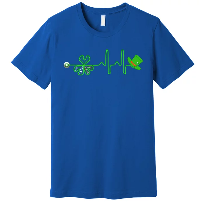 St Patricks Day Nurse Shamrock Heartbeat Stethoscope Irish Gift Premium T-Shirt