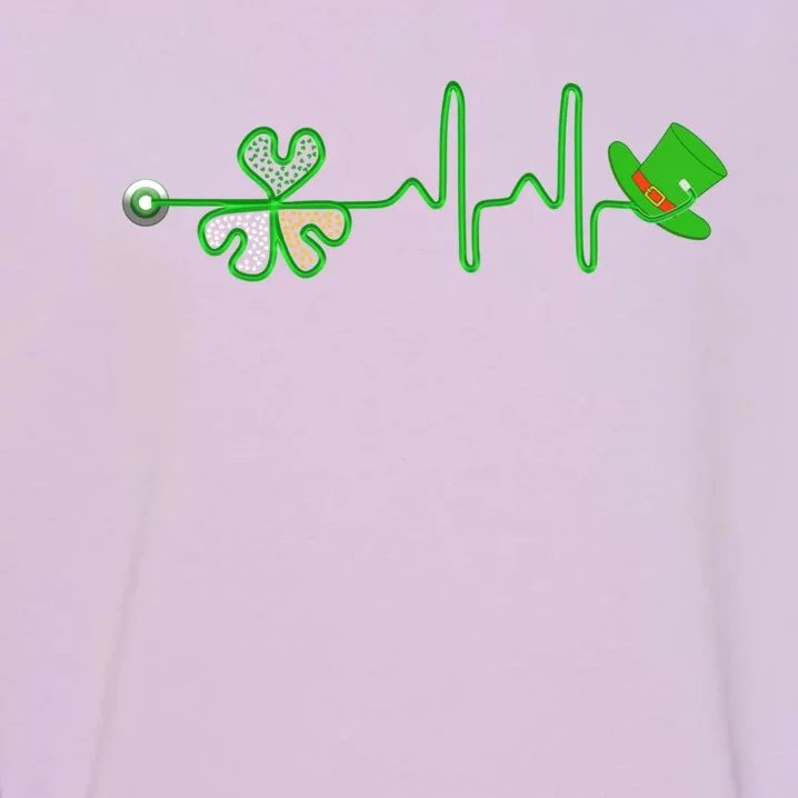 St Patricks Day Nurse Shamrock Heartbeat Stethoscope Irish Gift Garment-Dyed Sweatshirt