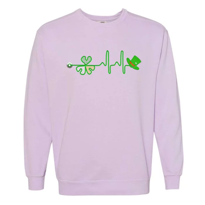 St Patricks Day Nurse Shamrock Heartbeat Stethoscope Irish Gift Garment-Dyed Sweatshirt