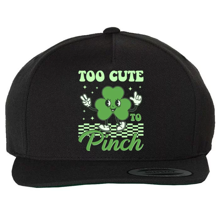 St Patricks Day Too Cute To Pinch Retro Cartoon Shamrock Clover Wool Snapback Cap