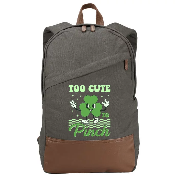 St Patricks Day Too Cute To Pinch Retro Cartoon Shamrock Clover Cotton Canvas Backpack