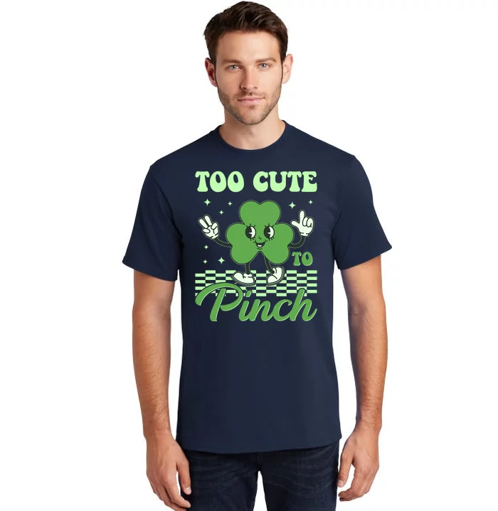 St Patricks Day Too Cute To Pinch Retro Cartoon Shamrock Clover Tall T-Shirt