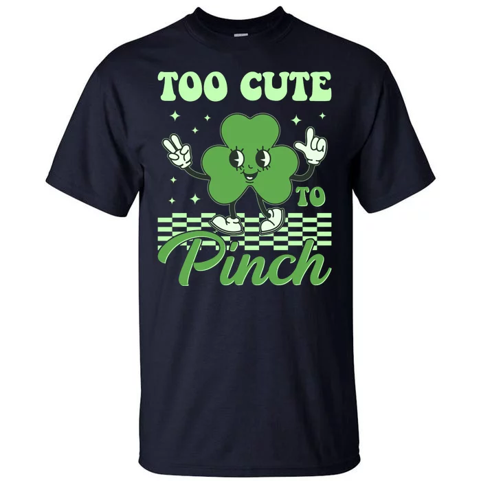 St Patricks Day Too Cute To Pinch Retro Cartoon Shamrock Clover Tall T-Shirt