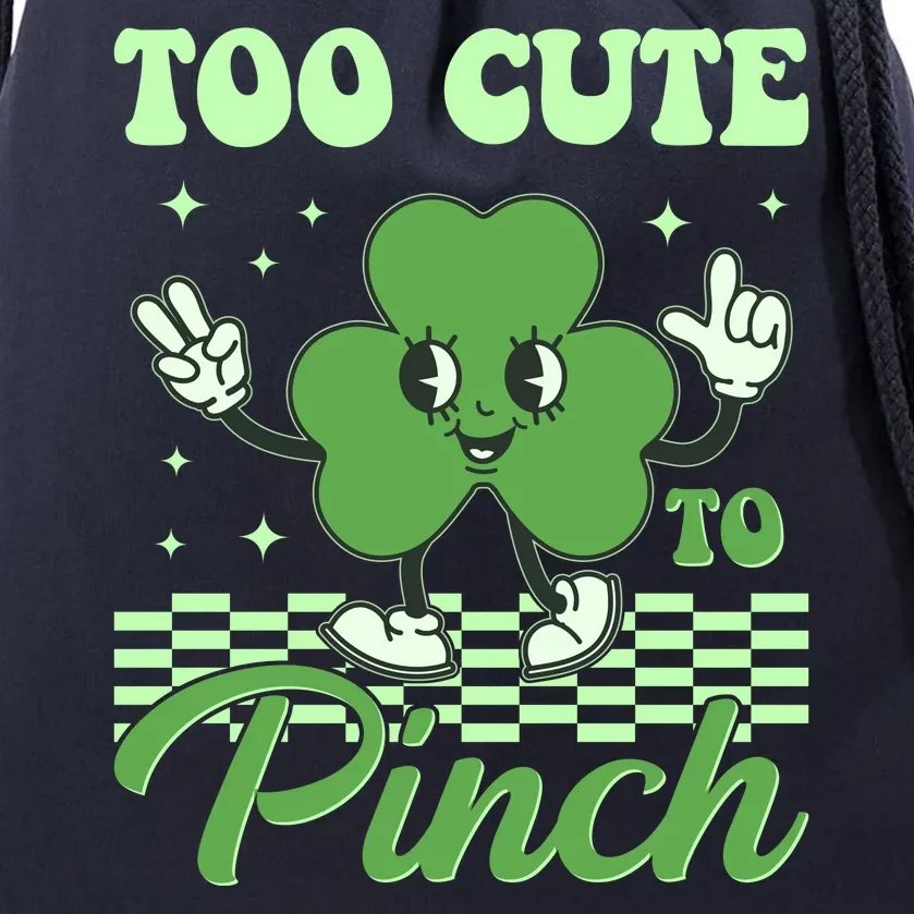 St Patricks Day Too Cute To Pinch Retro Cartoon Shamrock Clover Drawstring Bag