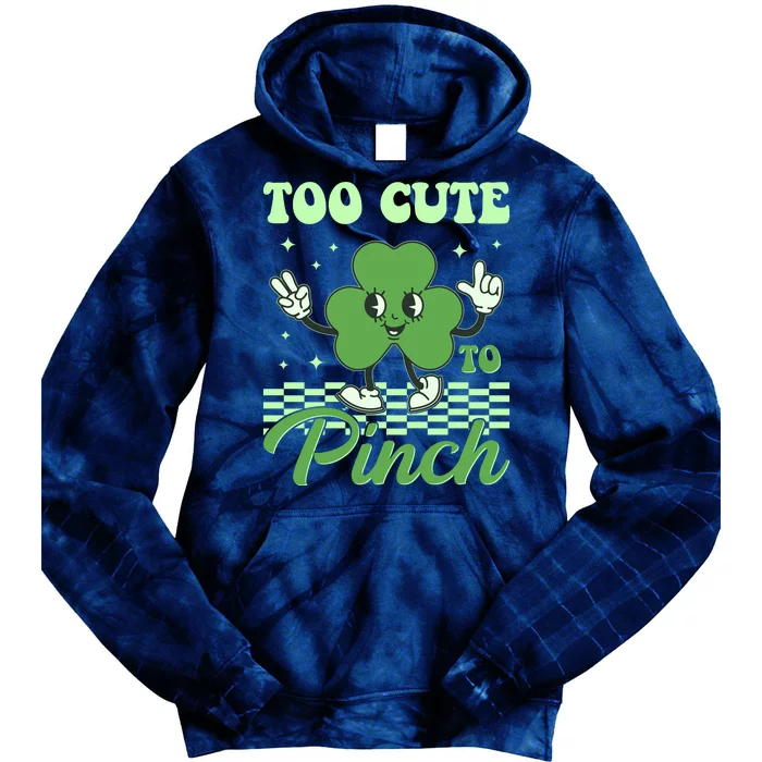 St Patricks Day Too Cute To Pinch Retro Cartoon Shamrock Clover Tie Dye Hoodie