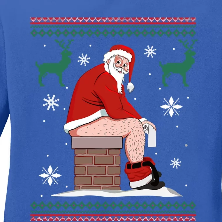 Santa Pooping Down The Chimney Ugly Christmas Sweater Cool Gift Ladies Long Sleeve Shirt