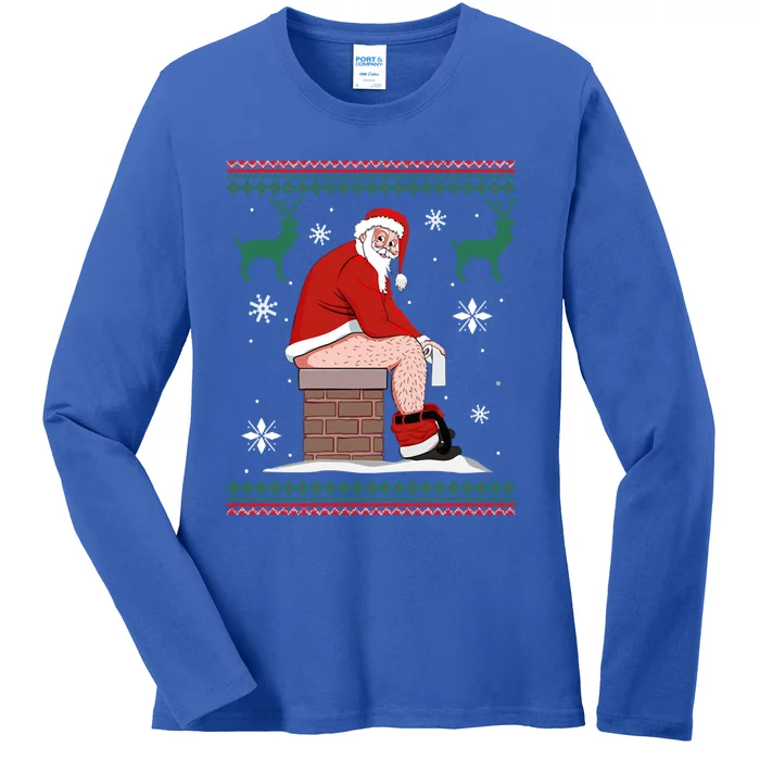 Santa Pooping Down The Chimney Ugly Christmas Sweater Cool Gift Ladies Long Sleeve Shirt