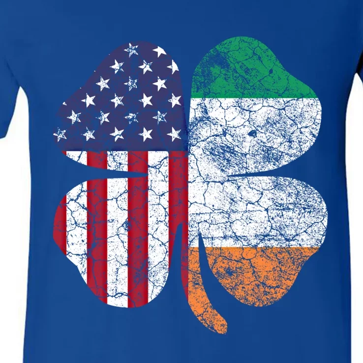 St Patricks Day Irish American Flag Ireland Shamrock Paddys Funny Gift V-Neck T-Shirt