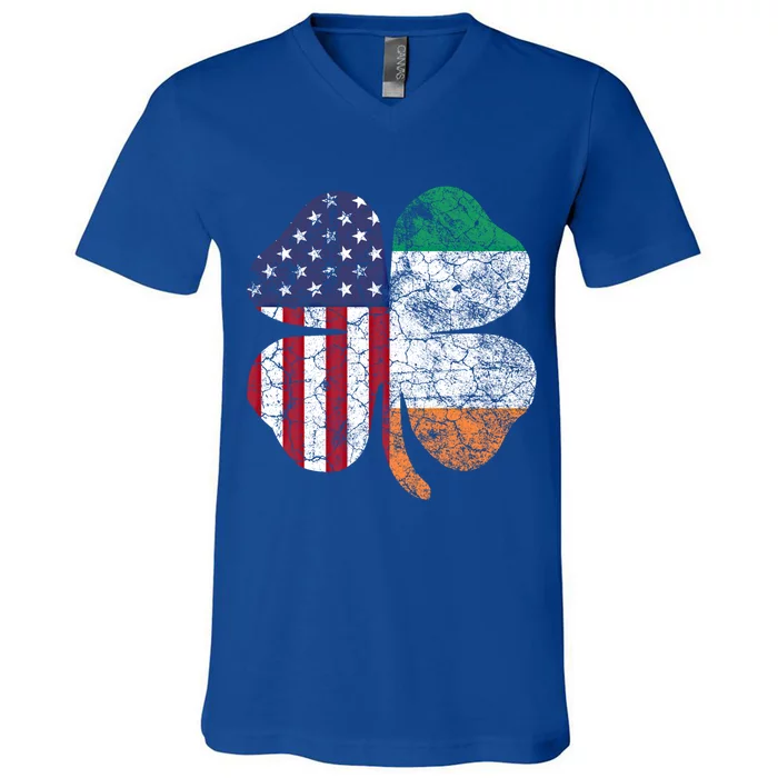 St Patricks Day Irish American Flag Ireland Shamrock Paddys Funny Gift V-Neck T-Shirt