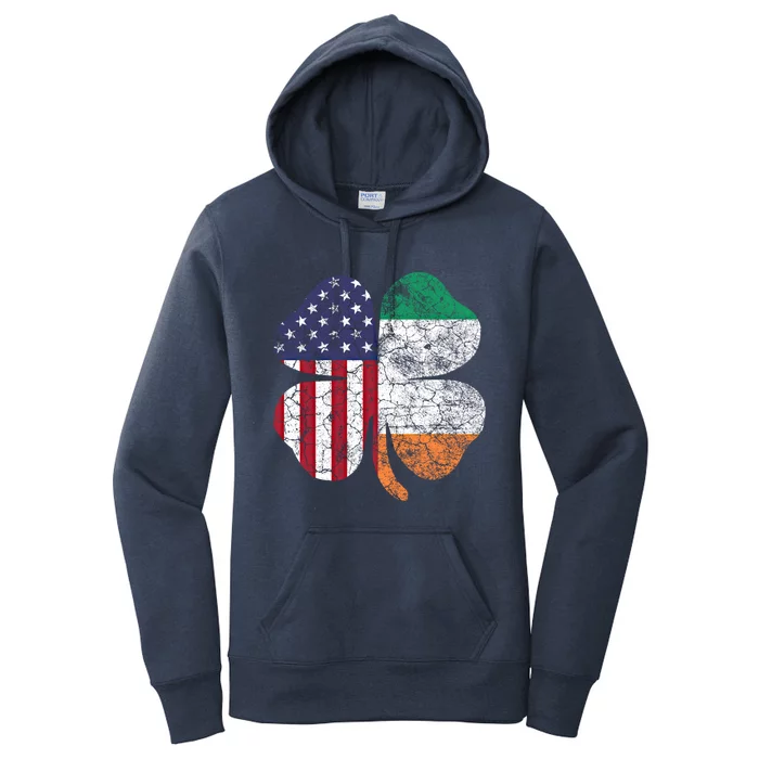 St Patricks Day Irish American Flag Ireland Shamrock Paddys Funny Gift Women's Pullover Hoodie