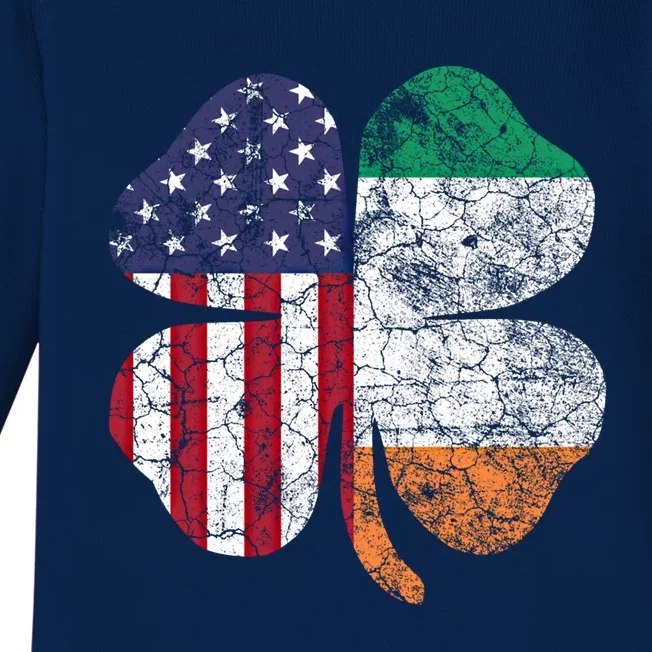 St Patricks Day Irish American Flag Ireland Shamrock Paddys Funny Gift Baby Long Sleeve Bodysuit