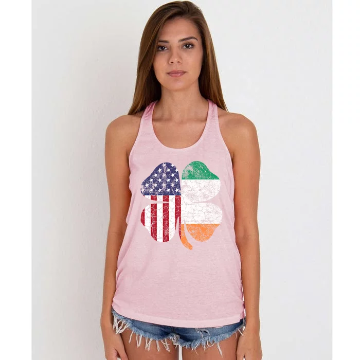 St Patricks Day Irish American Flag Ireland Shamrock Paddys Funny Gift Women's Knotted Racerback Tank