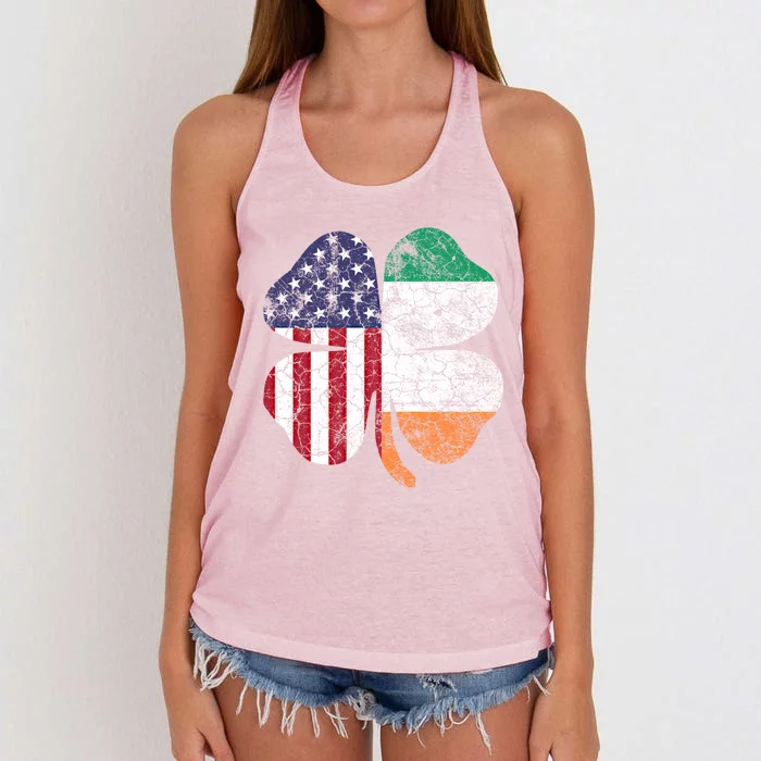 St Patricks Day Irish American Flag Ireland Shamrock Paddys Funny Gift Women's Knotted Racerback Tank