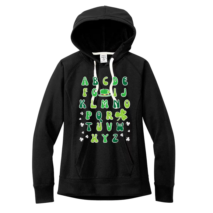 St Patricks Day ABC Alphabet Saint Pattys Paddys Teacher Women's Fleece Hoodie