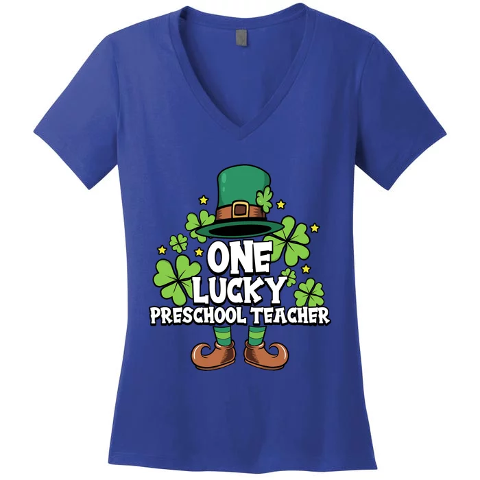 St Patricks Day Leprechaun One Lucky Preschool Teacher Cool Gift Women's V-Neck T-Shirt