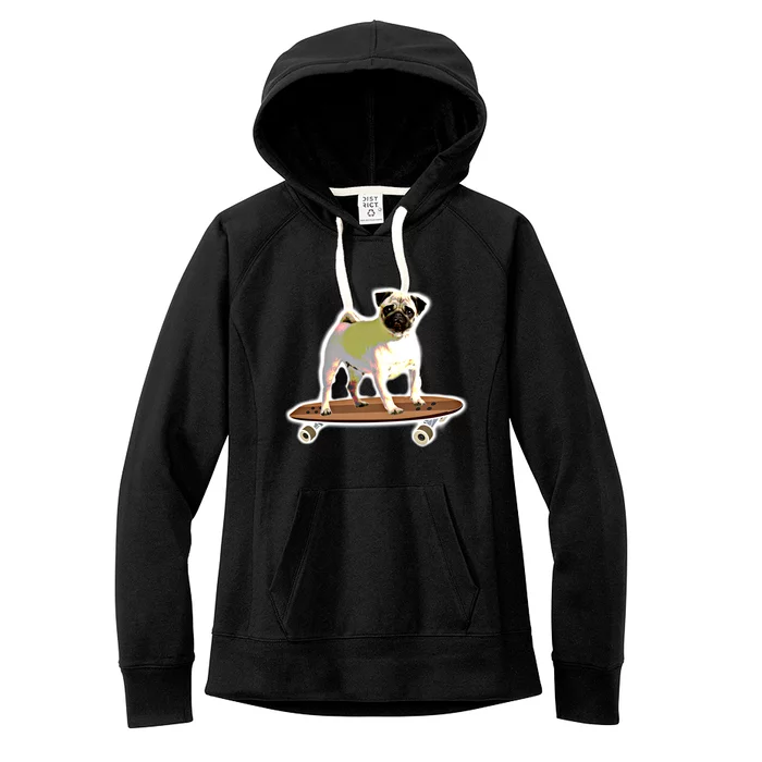 Skateboarding Pug Dog Riding Skateboard Skater Gift Women's Fleece Hoodie