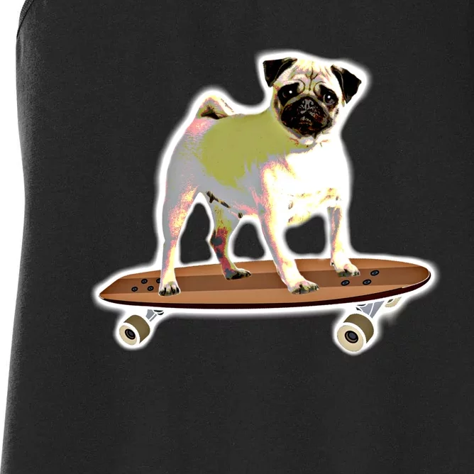 Skateboarding Pug Dog Riding Skateboard Skater Gift Women's Racerback Tank