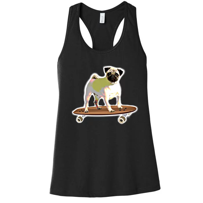 Skateboarding Pug Dog Riding Skateboard Skater Gift Women's Racerback Tank